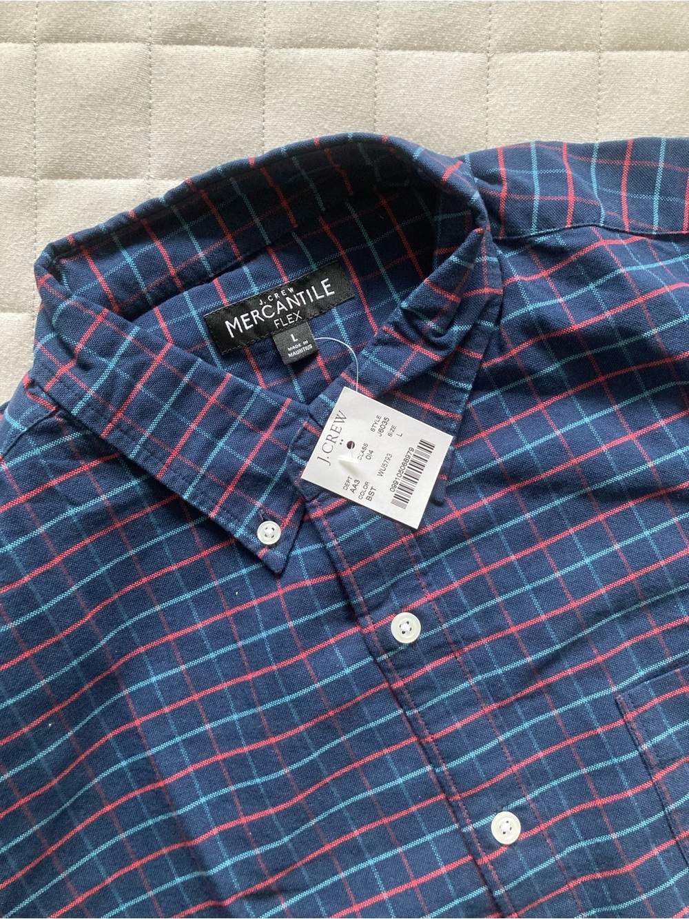 J. Crew Men's Navy Plaid Button-Down Shirt with Red, Blue Stripes